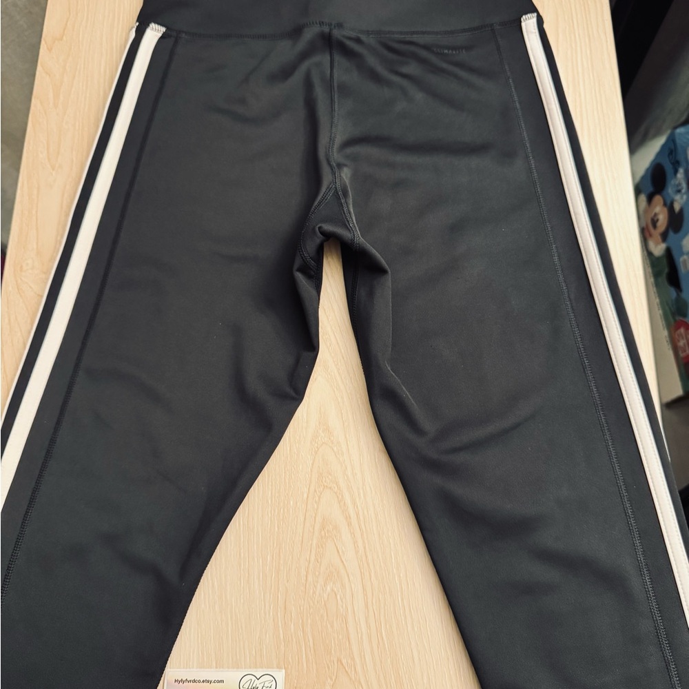 adidas Black Leggings with White 3-Stripes - Picture 4 of 5